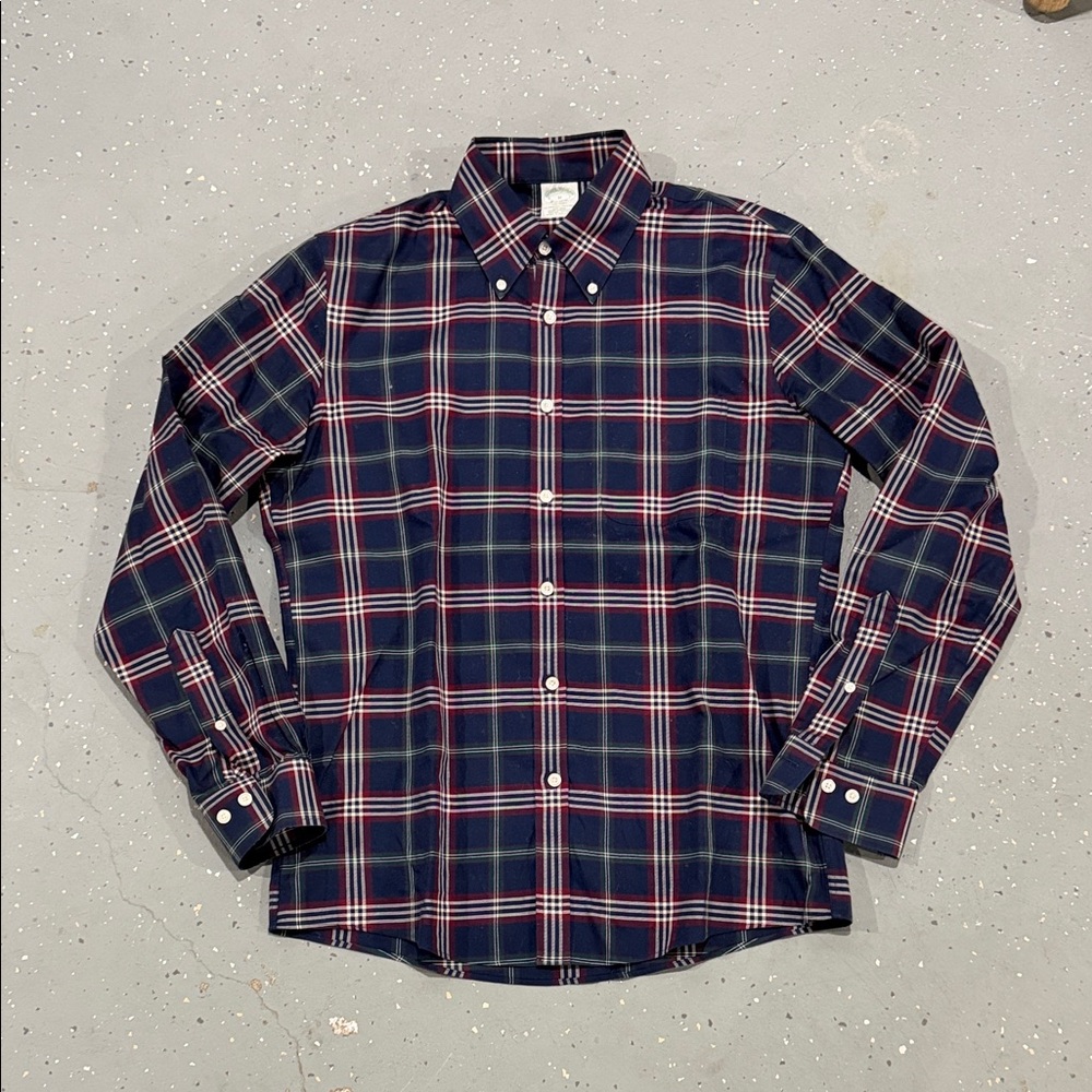 Brooks Brothers Men's Navy and Red Plaid Shirt